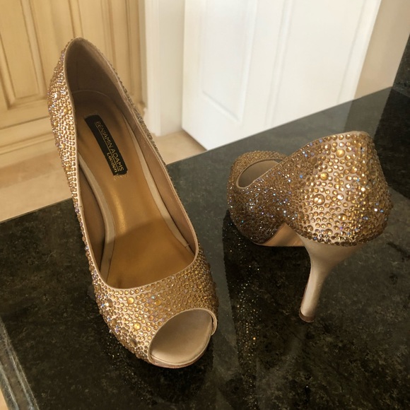 Benjamin Adams Crystal Rhinestone Heel Peep Toe 7 - Picture 9 of 15